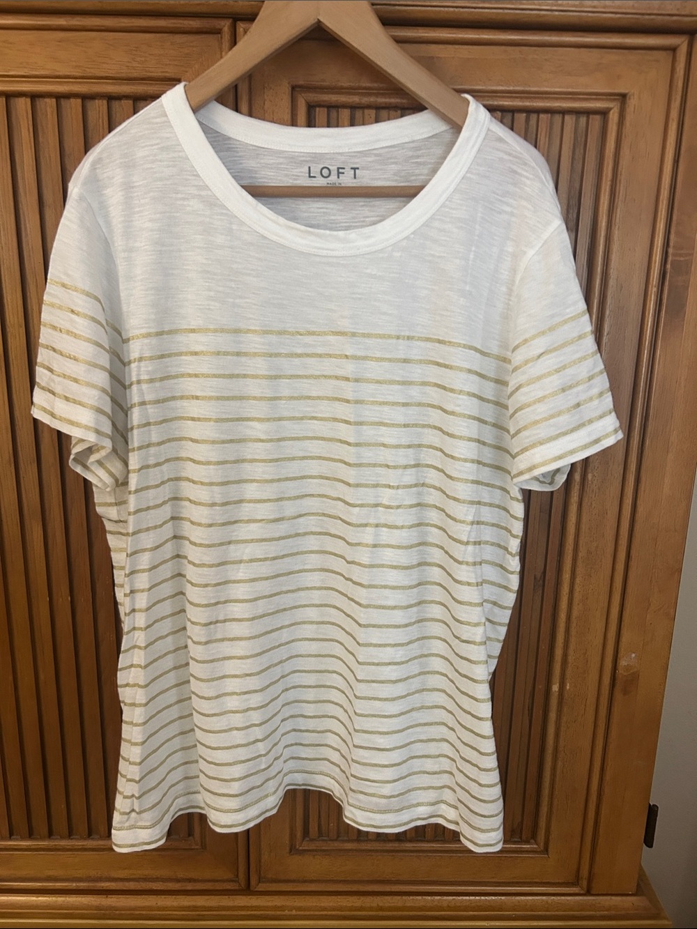 LOFT White Tee with Gold Stripe Detail
